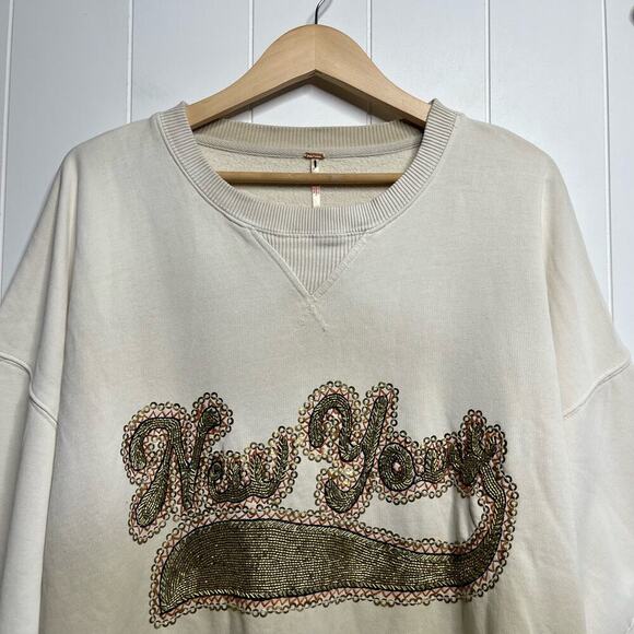 Free People sweatshirt sequins beads New York cotton blend oversized - Picture 7 of 8